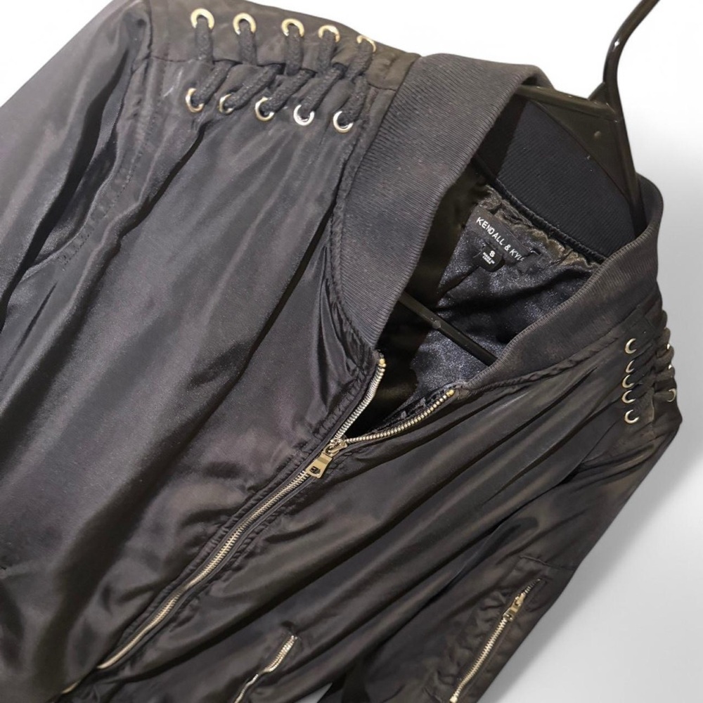 Kendall & Kylie Lace-Up Black Bomber Jacket Size S View 6